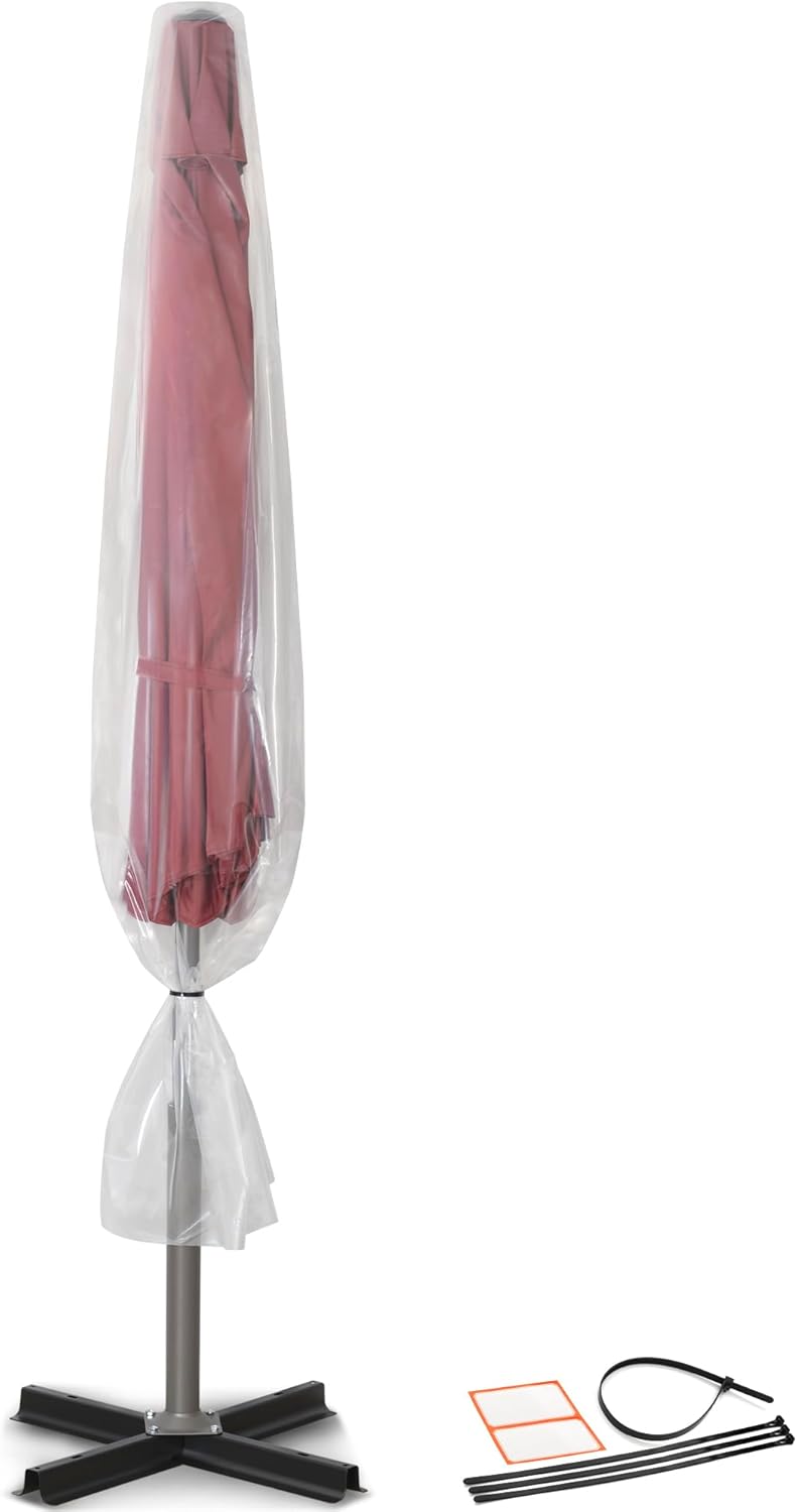 Storage Standard 2-Pack Patio Umbrella Cover Bags - Clear Outdoor Patio Umbrella Covers Waterproof, Reusable Heavy-Duty 4-Mil Plastic – Includes Zip Ties & Labels, Bag Fits 5 to 11-Foot Diameter Umbrellas - Image 1